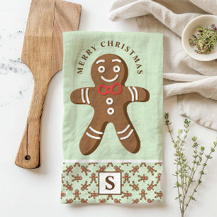 Paño De Cocina Hombre de Jengibre de Menta Monograma Feliz Navida