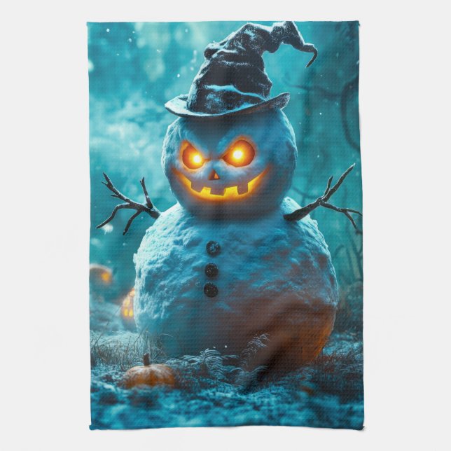 Paño De Cocina Hombre de nieve malvado en Halloween con ojos bril (Vertical)