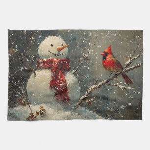 Paño De Cocina Hombre de nieve y pintura al aceite del cardenal