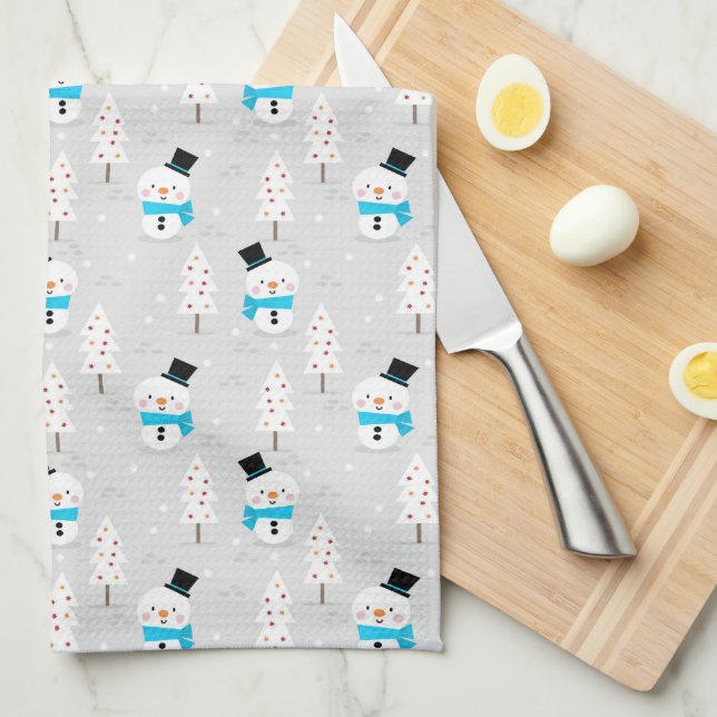 Paño De Cocina Hombres de nieve y árboles de Navidad (Doblado Cuarto)