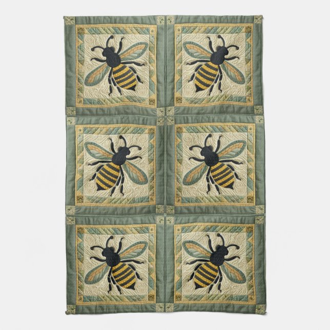 Paño De Cocina Honeybee Faux Quilt Two (Vertical)
