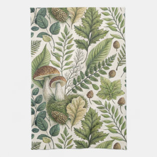 Paño De Cocina Hongos de Woodland Pinecones Ferns Patrón Otumn