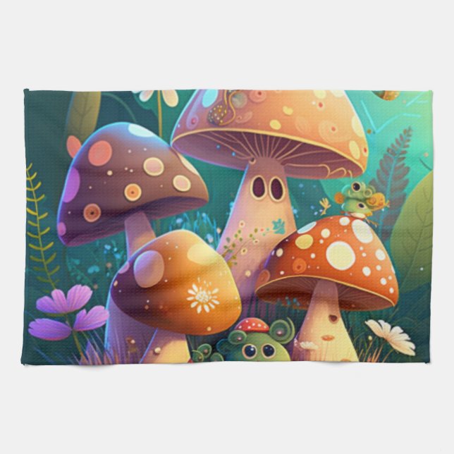 Paño De Cocina Hongos lindos en el bosque (Horizontal)