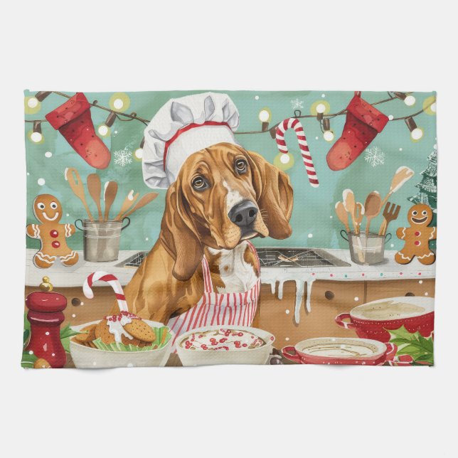Paño De Cocina Horario vacacional de Coonhound: Navidades festivo (Horizontal)