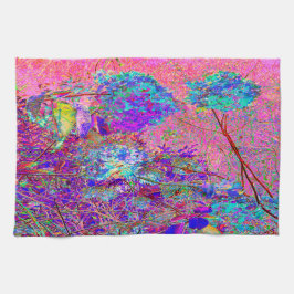 Paño De Cocina Hortensia abstracta morada y azul con magenta