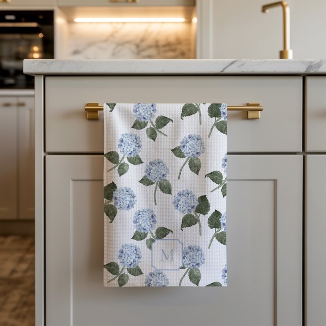 Paño De Cocina Hortensias Flores Acuarela Azules (Hydrangea Bloom Blue Kitchen Towel)