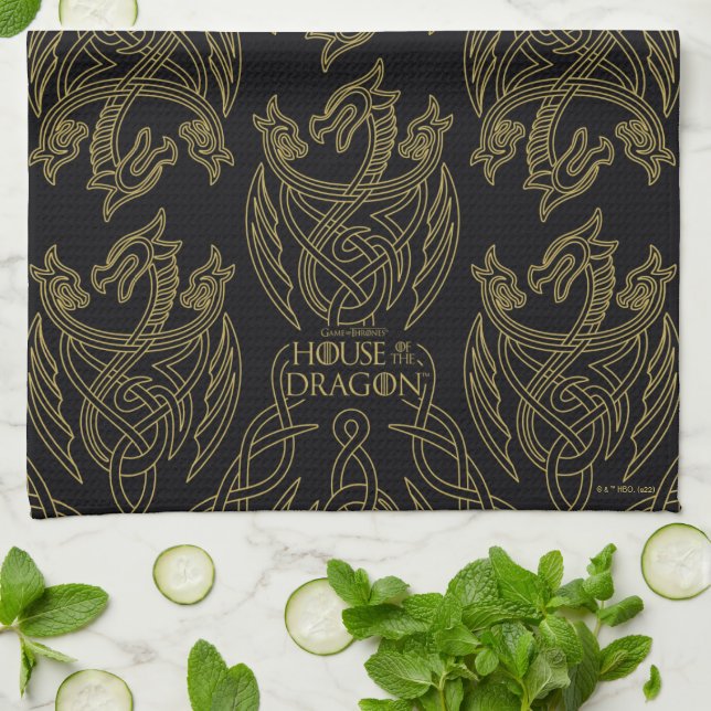 Paño De Cocina HOUSE OF THE DRAGON | Gold Filigree Dragon Pattern (Doblado)