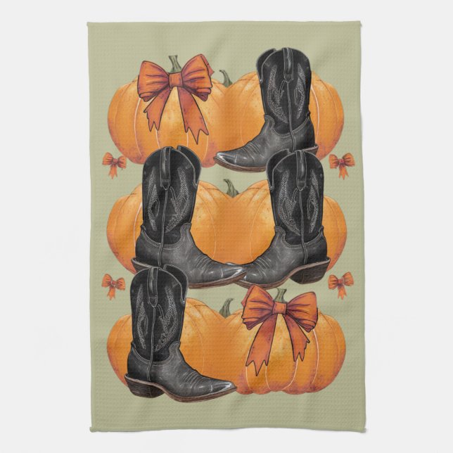 Paño De Cocina Howdy Pumpkin Western Fall Coquette Bow Cowgirl (Vertical)