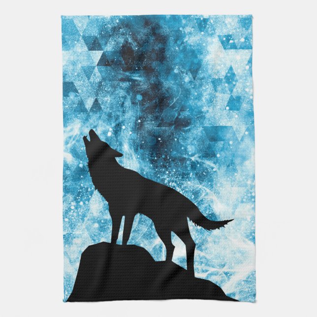 Paño De Cocina Howling Wolf Winter humo azul de nieve Resumen (Vertical)