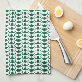 Paño De Cocina Hueso de Perro Blanco Patrón Herringbone Verde Caz