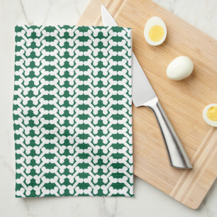 Paño De Cocina Hueso de Perro Blanco Patrón Herringbone Verde Caz