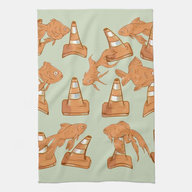 Paño De Cocina Huesos de carretera y pez dorado naranja (Vertical)