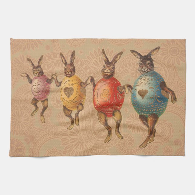 Paño De Cocina Huevos de baile del conejo de Pascua (Horizontal)