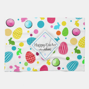 Paño De Cocina Huevos de Pascua coloridos, conejillos, pasteles M