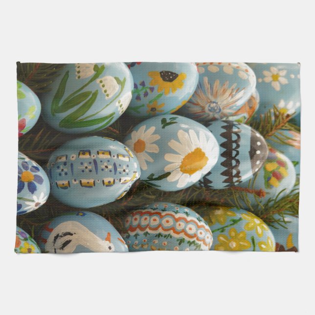 Paño De Cocina Huevos de Pascua pintados azul (Horizontal)