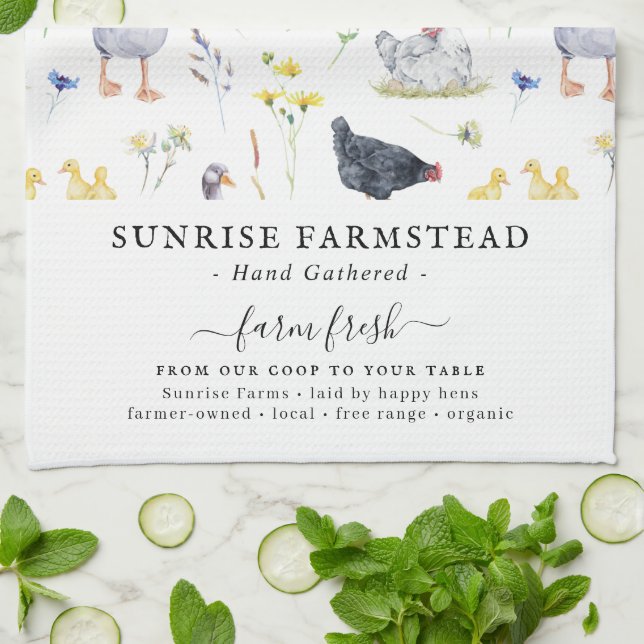 Paño De Cocina Huevos frescos de granja | Monograma de granja rús (Doblado)