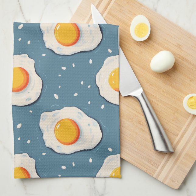 Paño De Cocina Huevos fritos en azul (Doblado Cuarto)