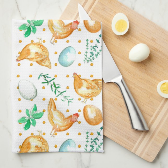 Paño De Cocina Huevos Pollos Hens Herbs (Doblado Cuarto)