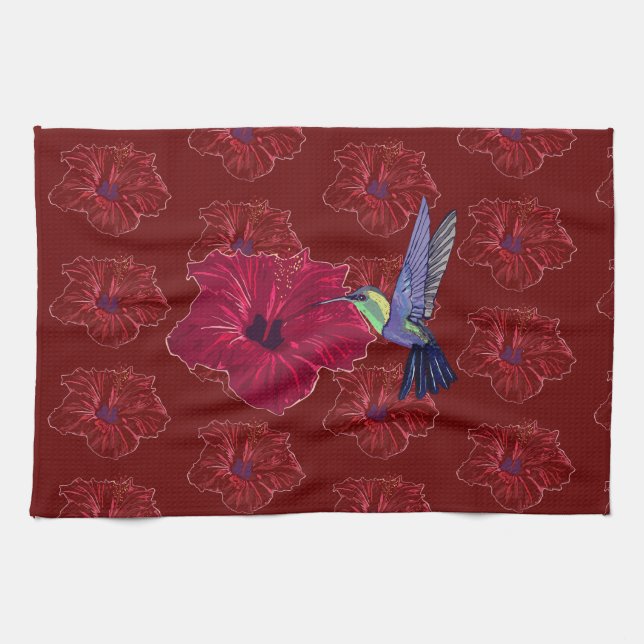 Paño De Cocina Hummingbirds Hibiscus Floral Art (Horizontal)
