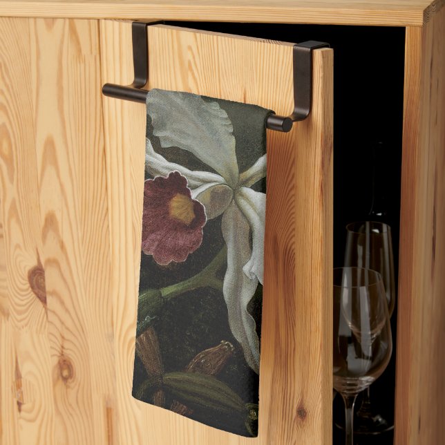 Paño De Cocina Hummingbirds y Orquídea Blanca por Martin J. Heade (Pliegue de tercios)