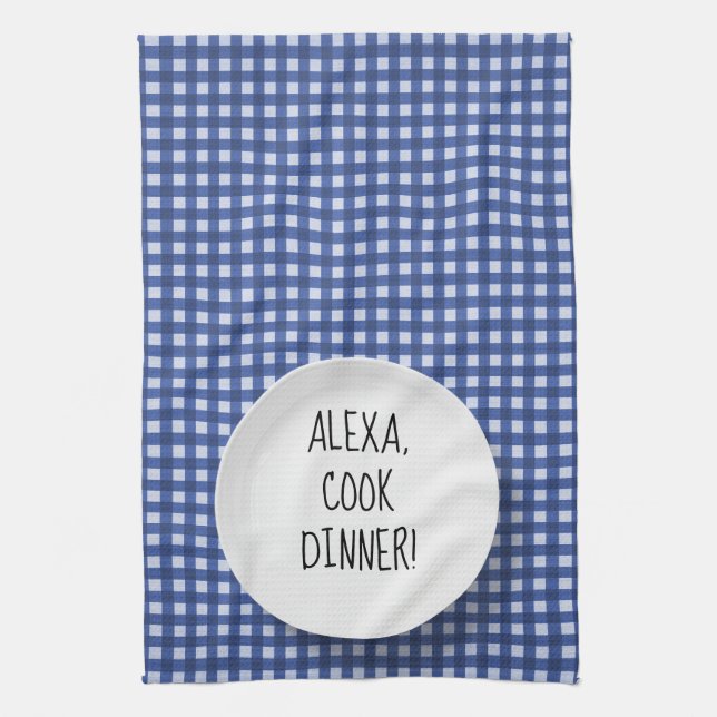 Paño De Cocina Humor de Alexa Command en gingham (Vertical)