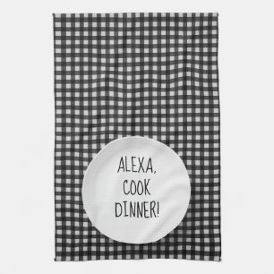 Paño De Cocina Humor de Alexa Command en gingham