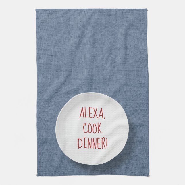 Paño De Cocina Humor de Alexa Command en la placa (Vertical)