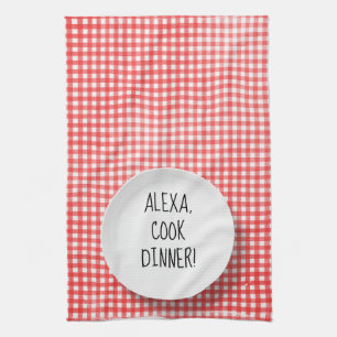 Paño De Cocina Humor de Alexa Command sobre gingham roja