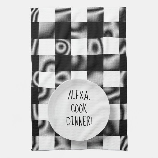 Paño De Cocina Humor de Alexa Command sobre manto de búfalos (Vertical)