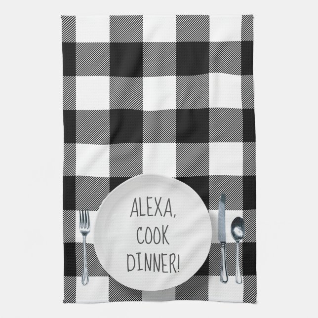 Paño De Cocina Humor de Alexa Command sobre manto de búfalos (Vertical)