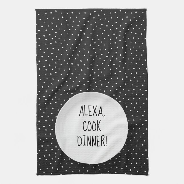 Paño De Cocina Humor de Alexa Command sobre puntos de polka (Vertical)