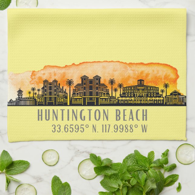Paño De Cocina Huntington Beach City Silhouette (Doblado)