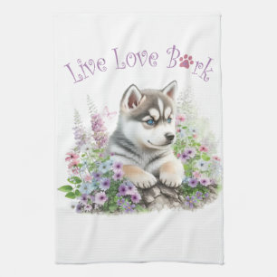 Paño De Cocina Husky Dog Mom Floral