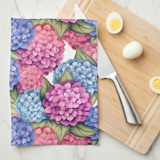 Paño De Cocina Hydrangea Azul Floral Rosa (Doblado Cuarto)