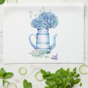 Paño De Cocina Hydrangea Azul Teapot Farmhouse Pastel Floral