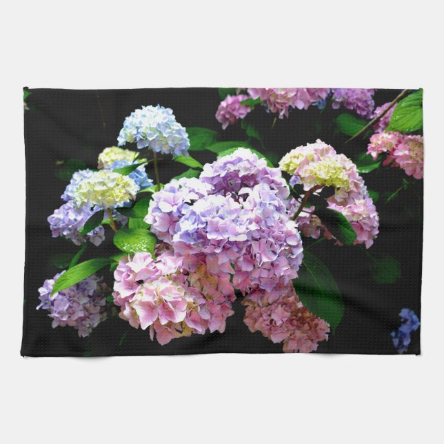 Paño De Cocina Hydrangea garden, rosa, azul, violeta floral (Horizontal)