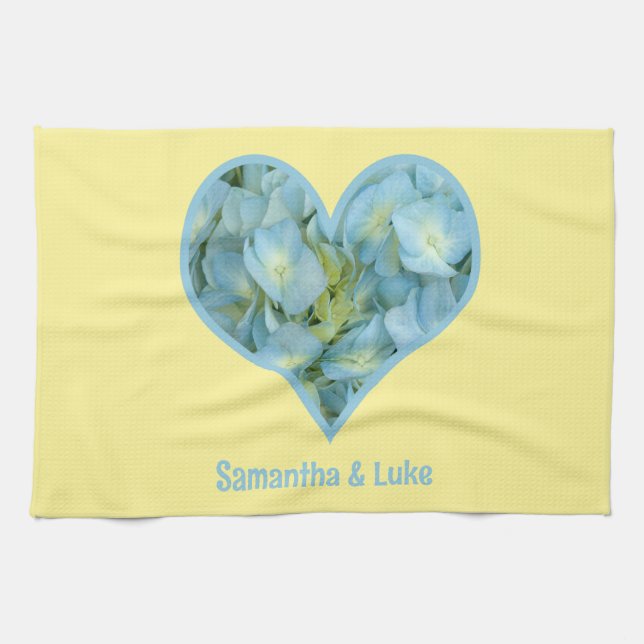 Paño De Cocina Hydrangea Heart con texto personalizado (Horizontal)