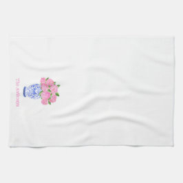 Paño De Cocina Hydrangea Rosa Acuarela Chinesca Personalizada