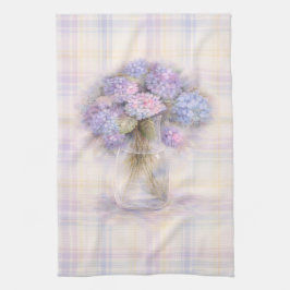 Paño De Cocina Hydrangea Tea Towel | Pastel Plaid Kitchen Decor