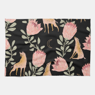 Paño De Cocina Hyena y Protea: Patrón de cosecha oscura