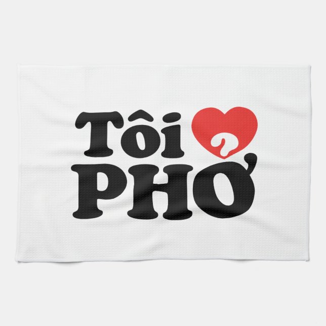 Paño De Cocina I Heart (Love) Pho (Tôi + PHỞ) Idioma Vietnamita (Horizontal)