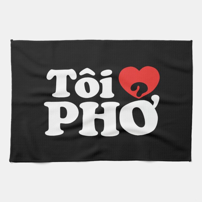 Paño De Cocina I Heart (Love) Pho (Tôi + PHỞ) Idioma Vietnamita (Horizontal)