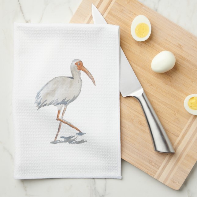 Paño De Cocina Ibis Blanco Pintado de pájaros Cocina de arte Toal (Doblado Cuarto)