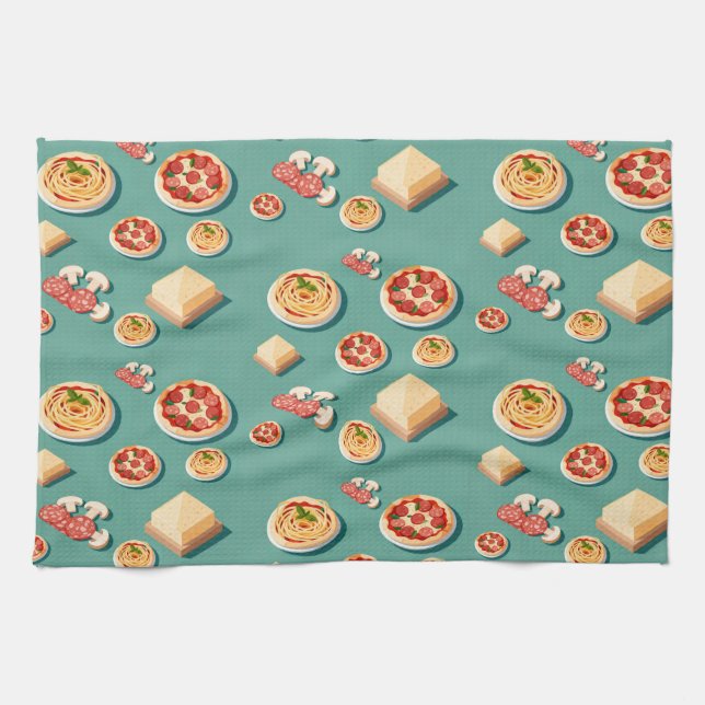 Paño De Cocina iconos de comida pizza pasta y queso (Horizontal)