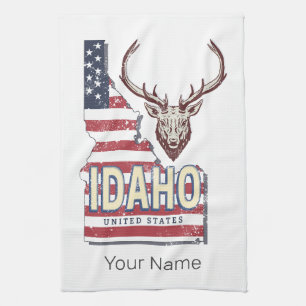Paño De Cocina Idaho United States Retro Map Vintage Deer USA