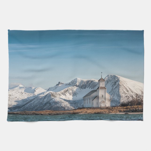 Paño De Cocina Iglesia de Gimsoy Lofoten Noruega (Horizontal)