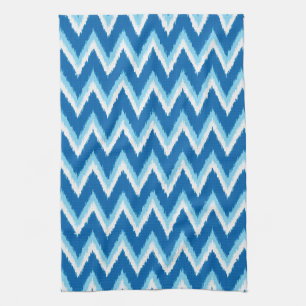 Paño De Cocina Ikat Chevron Stripes - Cobalto, azul cielo y blanc