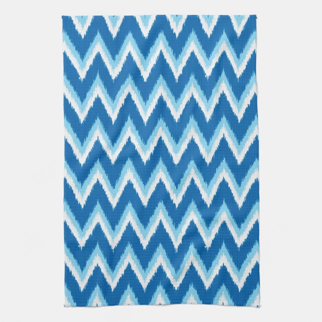 Paño De Cocina Ikat Chevron Stripes - Cobalto, azul cielo y blanc (Vertical)