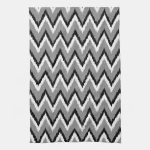 Paño De Cocina Ikat Chevron Stripes - Gris / Gris, Negro y Blanco