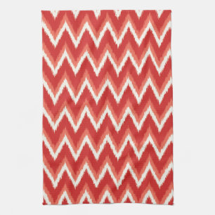 Paño De Cocina Ikat Chevron Stripes - Naranja oxidado y blanco